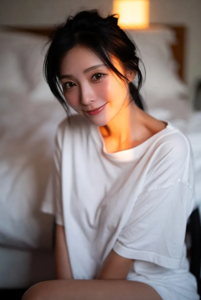 柔らかい光の中で微笑む女性